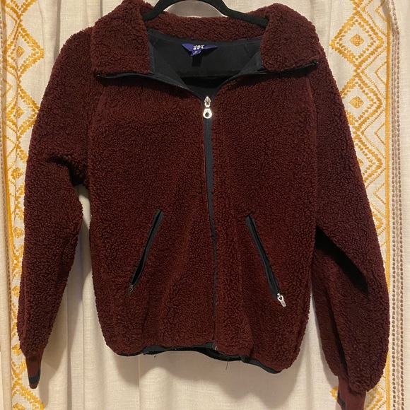 JoyLab Sherpa Athleisure Maroon Jacket - Picture 3 of 6